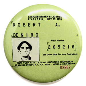 デカ缶バッジ 58mm ロバートデニーロ ROBERT DE NIRO TAXI Driver タクシードライバー 免許証