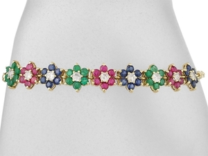  multi color stone diamond flower design bracele K18YG