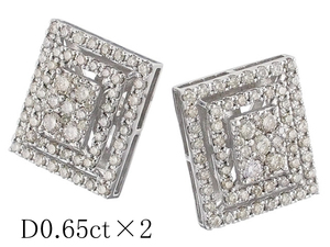 ダイヤモンド/0.65ct×2 スクエアデザイン ピアス K18WG