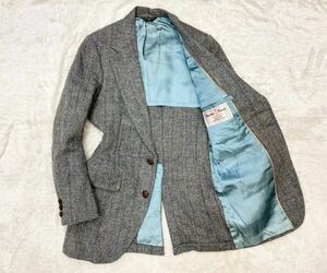 希少！デッドストック 1970's アメリカ製 Harris Tweed ハリスツイード ヘリンボーン柄 2B テーラードジャケット ブルー/36R M程度