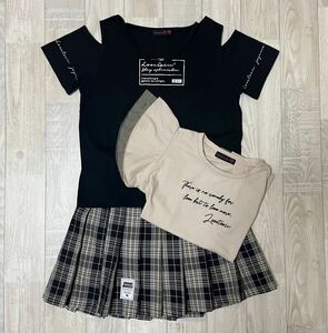 ラブトキ　3点セット　スカート＆Tシャツ2枚（ブラック、ベージュ）　M（150cm）
