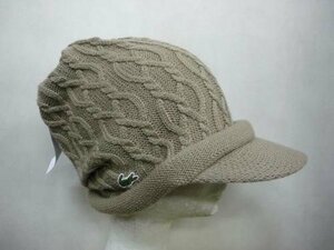 ★ラコステ LACOSTE ケーブルニット キャスケット ニット帽 フリー 57～59㎝ ベージュ 日本製 ニット 帽子 ジープ帽 キャップ