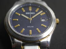 セイコー SEIKO ソーラー SOLAR 3針 デイト 純正ベルト V145-0BK0 男性用 メンズ 腕時計 W391 稼働品_画像2