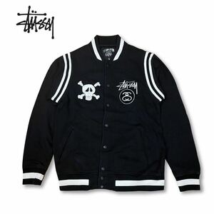 【定番 ヴィンテージ】Stussy Stadium Jacket ステューシー スタジアムジャンパー スタジャン ブラック ワッペン スウェット L ブルゾン 