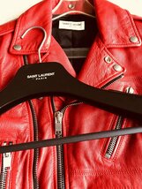 即決　極美品　幻のレッド　SAINT LAURENT PARIS　サンローランパリ　エディ期 モーターサイクル　ライダース☆36サイズ_画像2