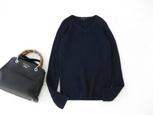 * Untitled UNTITLED* rib knitted * long sleeve *NAVY* cotton *2(M)*V neck * wool .* beautiful goods *