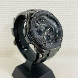 【F-13185】 CASIO G-SHOCK GST-W100G 電波ソーラー Gショック Gスチール デジアナ 黒文字盤 メンズ腕時計