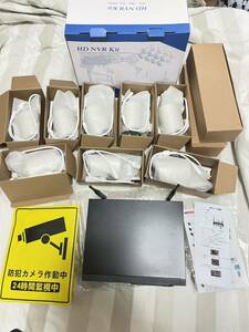 未使用HD NVR Kit防犯カメラ 防水 ワイヤレス 常時録画 8ch/8台セット 配線不要 家庭用 ハードディスク付き動体検知 監視カメラP2P CLOUD