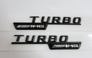 マットブラック メルセデスベンツTURBO AMG ターボ フェンダーエンブレム 左右セット A45CLA45W222W176W203W245W246R230R231W204W221