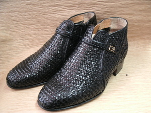 24.5　メッシュショートブーツ　黒　革底　紳士靴　革靴　夏用　ビジネス