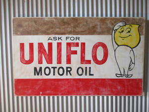 ビンテージサイン木製看板 UNIFLO ESSO OIL検）アドバタイジング企業販促ガレージカスタムSHELLBPGOODYEARPIRELLIUSA50s60s70s