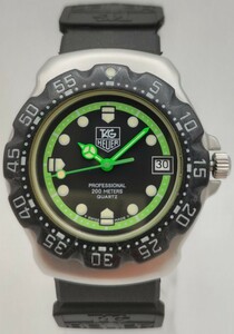 【稼働品】ボーイズ クォーツ タグホイヤー TAGHEUER Professional 200m フォーミュラ1シリーズ 375.513 黒/緑文字盤 純正ベルト