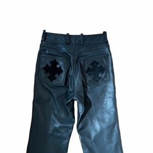 Rare cross design leather pants Harley Davidson chrome hearts Y2K 90s archive レザーパンツ クロムハーツ A&G Japanese label