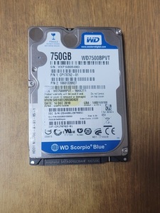 750GB 2.5インチ SATA WDC WD7500BPVT-16HXZT1【12567時間】9.5mm HDD ハードディスク 中古 まとめて取引可 送料230円～