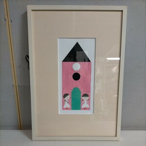 【真作】安野光雅 表紙絵 原画 水彩画 額装サイズ 横約28㎝ 縦約39.5㎝◇中古/額裏貼付けの為、中の確認出来ません/他付属無し/一部シミ有