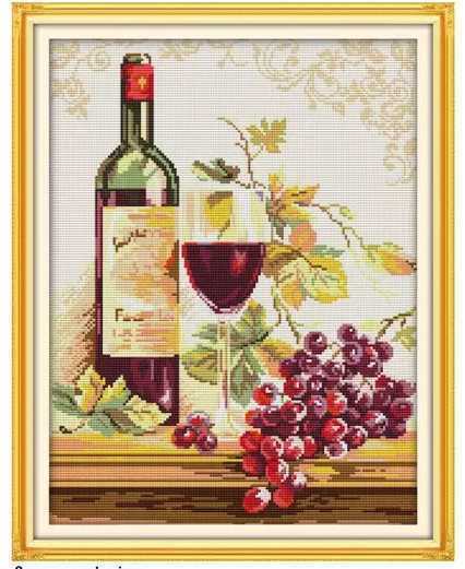 クロスステッチキット ワイン(赤) 14CT 34×43cm 葡萄酒 刺繍 ラス1
