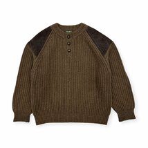 Eddie Bauer エディーバウアー スエード レザー エルボーパッチ コマンド ニット セーター M /茶色/ブラウン/アウトドア/ヘンリーネック_画像2