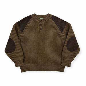 Eddie Bauer エディーバウアー スエード レザー エルボーパッチ コマンド ニット セーター M /茶色/ブラウン/アウトドア/ヘンリーネック