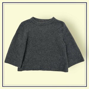 カシミヤ100%◆LYJ CASHMERE WORLD ふわふわ手触り 五分袖 七分袖 カシミアウール ニットセーター Mサイズ / グレー系 袖フレア