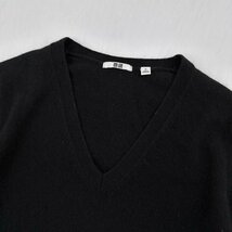 カシミヤ100%◆UNIQLO ユニクロ 長袖 Vネック ニットセーター Mサイズ / 黒 ブラック カシミア レディース k-178_画像2