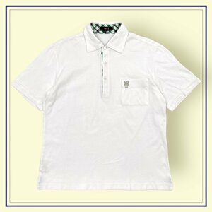 DAKS GOLF ダックスゴルフ 前立てチェック柄 半袖 ポロシャツ サイズ ( L ) / 白 ホワイト メンズ 紳士 コットン 日本製