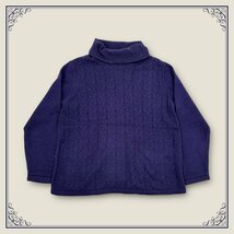 カシミヤ100％◆CASHMERE WORLD ケーブル編み風 カシミアウール 長袖 ニット タートルネック セーター LL/紫/大きいサイズ_画像1