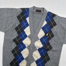 美品◆LYLE&SCOTT ライル＆スコット アーガイル ラムウール ニットカーディガン / グレー系 メンズ ゴルフ_画像2