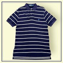 90s ビンテージ◆Polo RALPH LAUREN ポロ ラルフローレン ボーダー柄 半袖 コットン ポロシャツ Mサイズ/ネイビー系/メンズ インパクト21_画像1