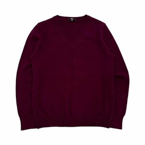 カシミヤ100%◆UNIQLO ユニクロ カシミアウール Vネック 長袖 ニット セーター Lサイズ/パープル 紫系/レディース O-11