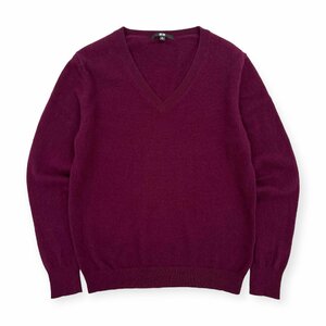 カシミヤ100%◆UNIQLO ユニクロ Vネック 長袖 ニットセーター XLサイズ / 赤紫 レディース カシミア k-184