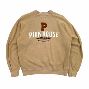 PINK HOUSE ピンクハウス バックロゴ スウェット カーディガン トレーナー Mサイズ程度/ベージュ系/レディース レトロ 古着