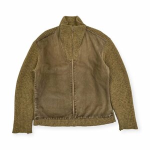 フランス製◆APC A.P.C アーペーセー 本革 レザー切り替え ジップアップ ウールニット ジャケット /セーター/ririジッパー/メンズ