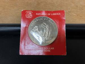 12756 リベリア 5ドル 大型銀貨 アフリカ象 1975年 銀貨 硬貨 真贋保証 ※説明と画像をご確認下さい 