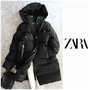 ZARA ザラ 大人素敵 中綿入り ダウン風 ジャケット ゴールドボタン ジップアップ 黒 コート アウター 未使用タグ付 Sサイズ