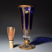 BOHEMIA ボヘミア フラワーベース 花瓶 花器 パネルリレ－フ 金彩 オブジェ 直径:約10.5cm × 高さ:約23cm_画像1