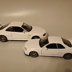 ★1/18 ＋ 1/24 NISSAN SKYLINE GT-R R34 AUTOart スカイライン オートアート ホワイト v-spec★の画像2