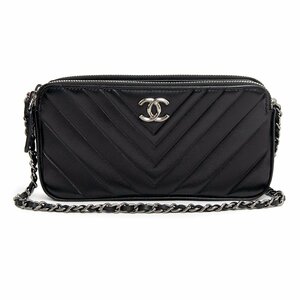 （未使用　展示品）シャネル CHANEL Vステッチ シェブロン チェーンウォレット 長財布 ミニショルダーバッグ ラム レザー ブラック A82527