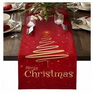 北欧 クリスマステーブルランナー テーブルクロス クリスマスレッド 赤金色ロゴ