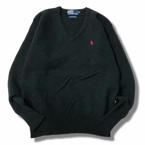 《良品◎》POLO RALPH LAUREN ポロラルフローレン★ワンポイント*ウール*Vネックニット*セーター*ブラック*サイズM(MW2607)◆S60