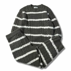 《良品◎》GELATO PIQUE HOMME ジェラートピケオム★メンズ*ルームウェア*ボーダー*ボアセットアップ*グレー/ホワイト*M(MW2619)◆S80