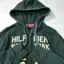 《良品◎》TOMMY HILFIGER トミーヒルフィガー★裏起毛*刺繍デザイン*ビッグロゴ*フーデットジップアップパーカー*グリーン*M(MA5384)◆S80_画像4