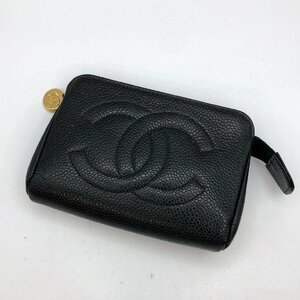 1円～/CHANEL/シャネル/キャビアスキン/ココマーク/ブラック/ポーチ/ミニポーチ/コスメポーチ/ヴィンテージ/H021