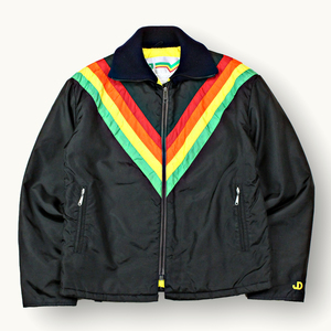 80s ビンテージ ジョンディア JOHNDEERE 中綿入りナイロンキルティングジャケット ブラック XLサイズ位 80年代 アメリカ古着 TALONジッパー