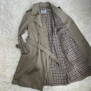 1円 XLサイズ Aquascutum アクアスキュータム トレンチコート グラブチェック ベルト チェック 英国製 ロングコート ベージュ 裏地 