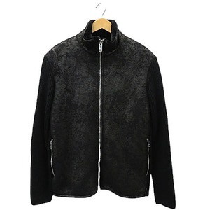 【大きいサイズ】1,000円～ ARMANI EXCHANGE アルマーニエクスチェンジ フェイクムートン ニットジャケット ブラック系 サイズXL [M4257]