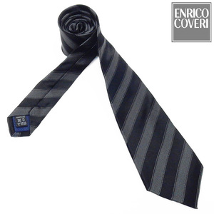 ENRICO COVERI　イタリア製ネクタイ　黒系　ストライプ　シルク100％　メール便可　エンリココベリ　ENC28