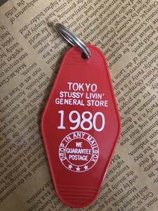 Stussyステューシーキーホルダー　1980 livin general store chapt ホテルキータグ　鍵　赤　初期　ビンテージ　東京バージョン