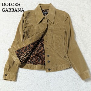 ドルチェアンドガッバーナ DOLCE&GABBANA ドルガバ コーデュロイ ジャケット ヒョウ柄 豹柄 レディース L size40 ブラウン 茶 