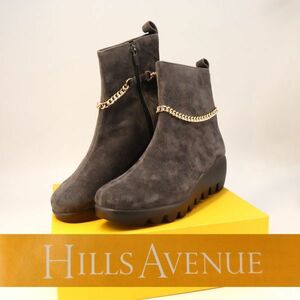 e3527【HILLS AVENUE】スエード　ショートブーツ　25㎝　グレー　美品　ヒルズアベニュー　自由が丘