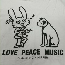 C11 バンドTシャツ　忌野清志郎　ヒトハタウサギ　ビクター　ニッパー　コラボT　白　love peace music nipper_画像3
